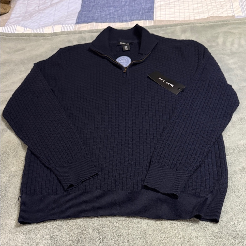 Nautica Navy Textured Zip-Up Sweater